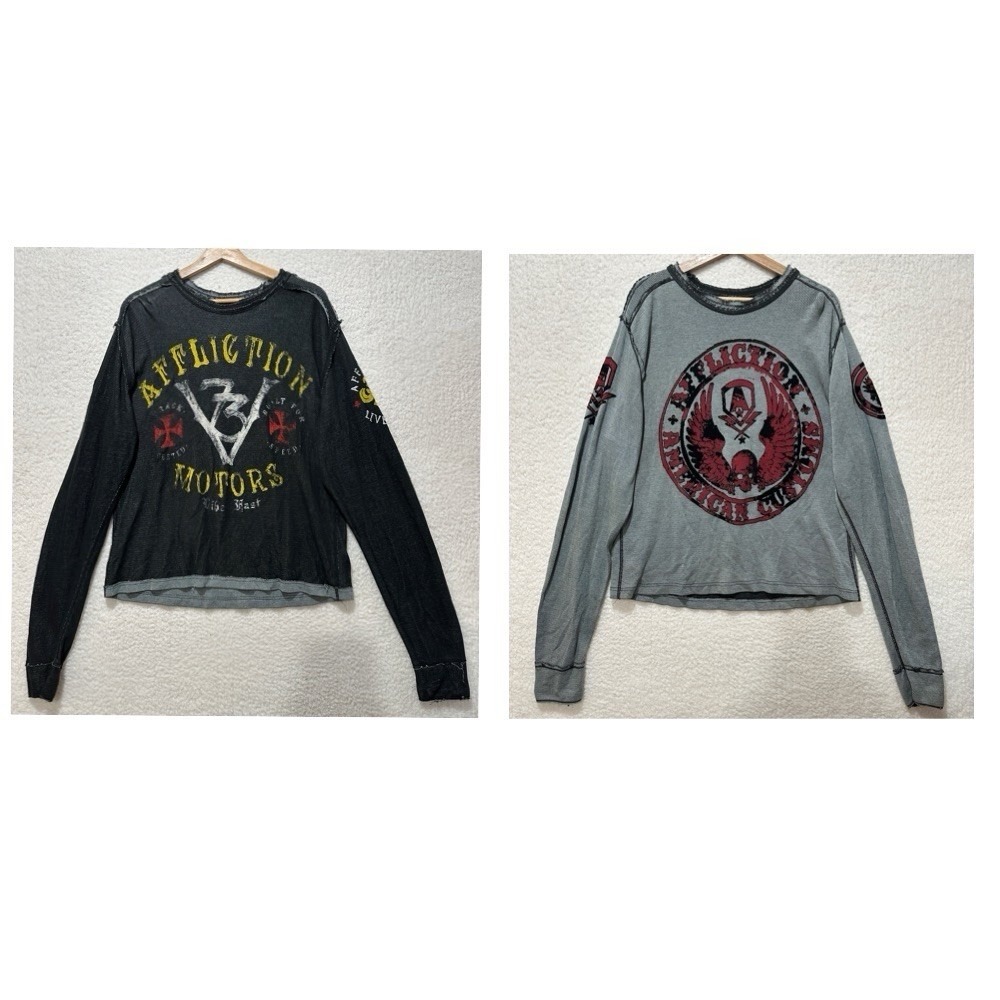 Affliction Reversible‎ Y2K Multicolor 2000's Pullover Sweater Streetwear Size XL